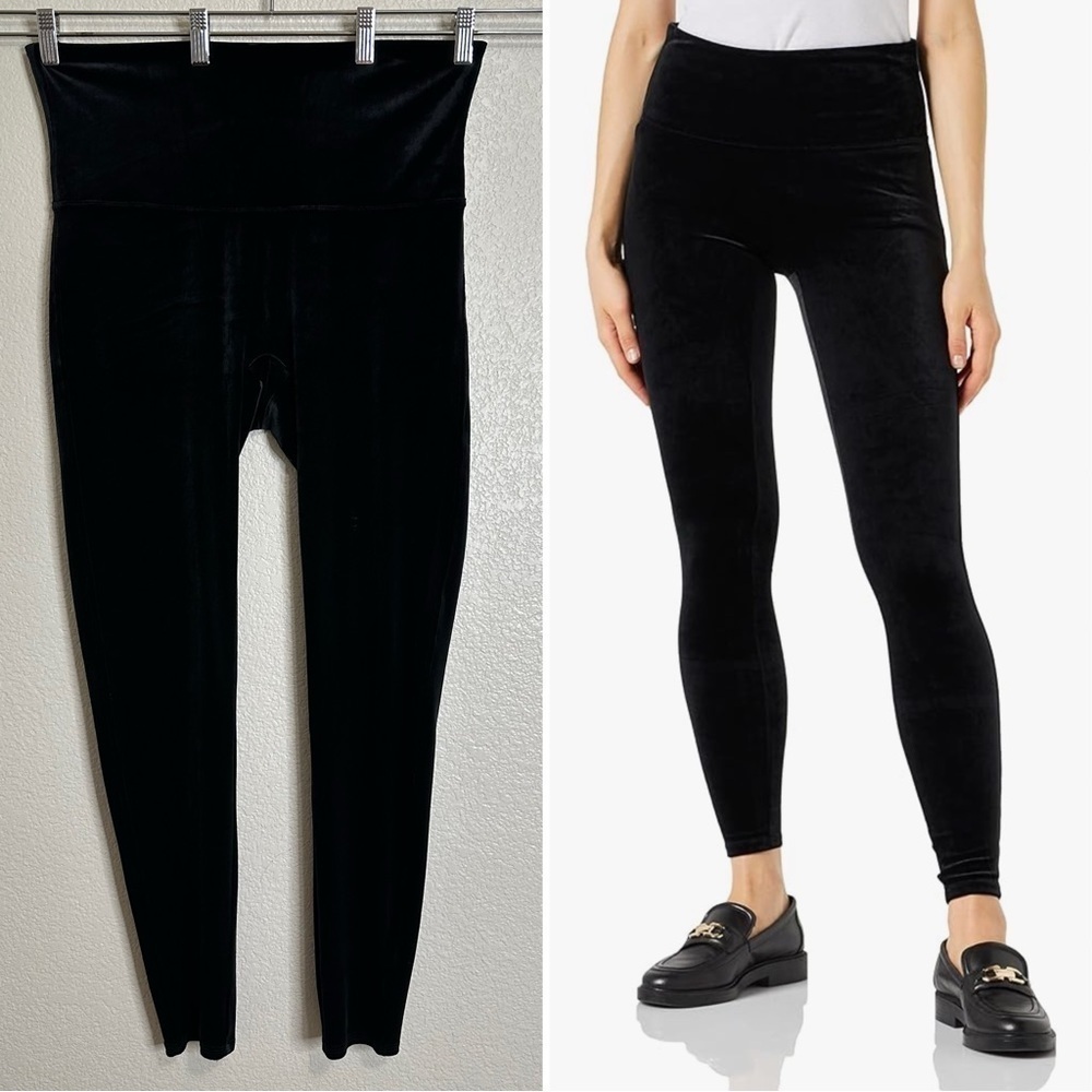 Spanx Black Velvet Pull On Leggings, Size 1X